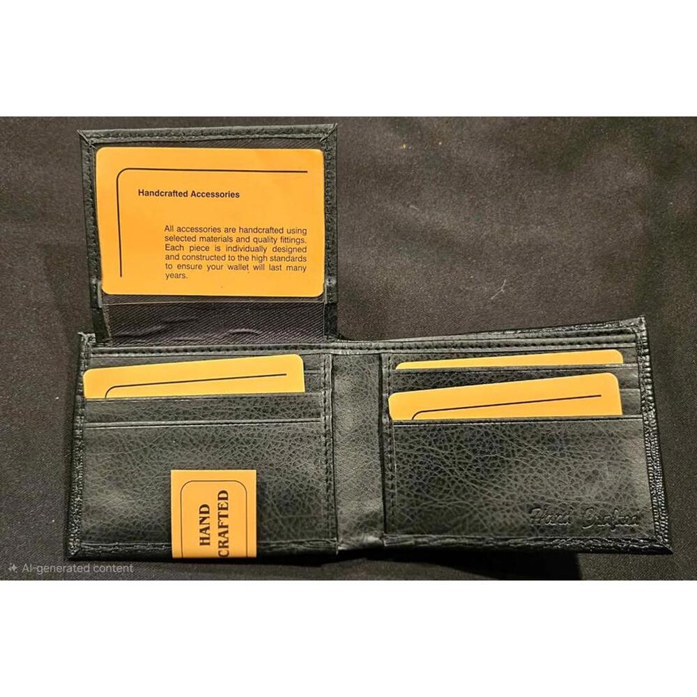 Genuine Leather Handmade Billfold Wallet, Black
